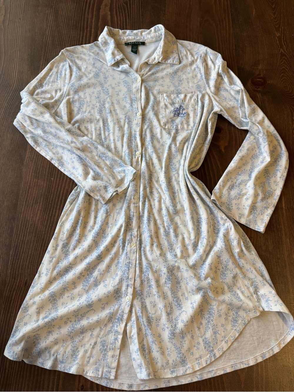 Lauren Ralph Lauren Light Blue Floral Button-Front Nightdress